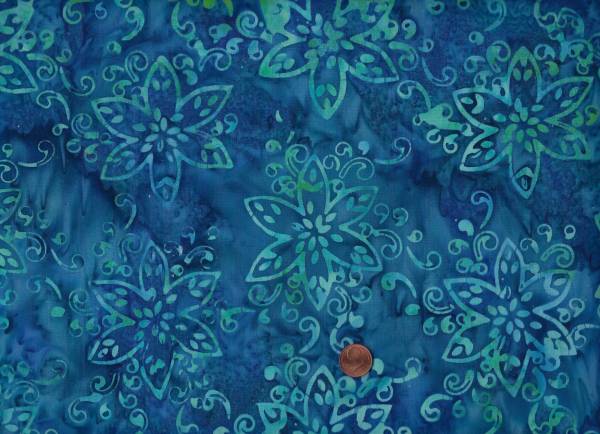 Batik Blüten/Ranken blau-türkis
