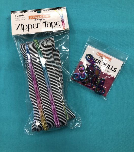 Black Stripe Zipper Tape with Rainbow teeth + Zipper Pulls Iridescent