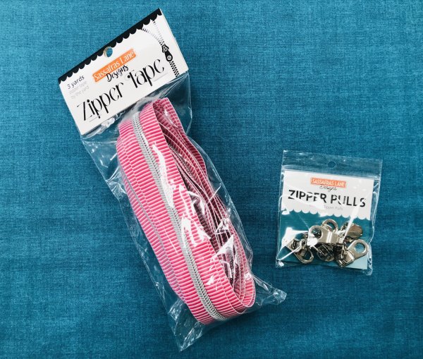 Pink Stripe Zipper Tape with Nickel teeth + Nickel Zipper Pulls