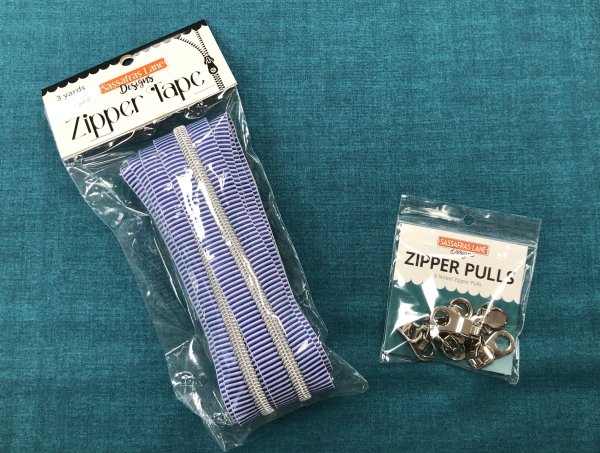 Blue Stripe Zipper Tape with Nickel teeth + Nickel Zipper Pulls